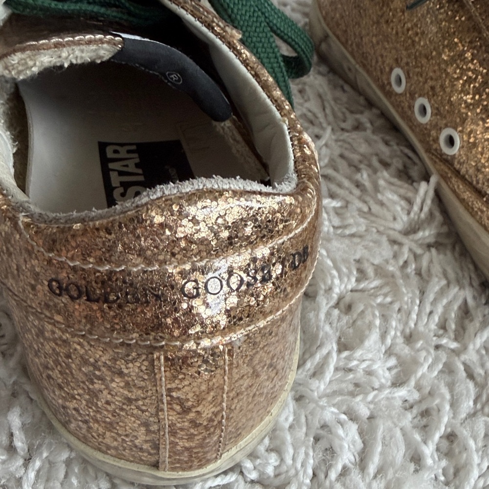 Gold Glitter Star Sneakers with Dark Green Laces - Picture 3 of 9